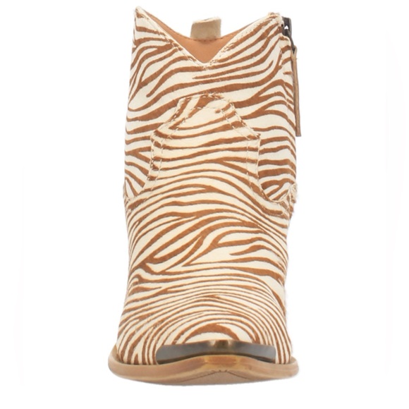 NEW Dingo Tan Zebra Print Hairy Up Genuine Calf Hair Leather Western Bootie 6.5M - Picture 3 of 14